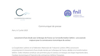CP July 2025 - Launch of a study with the Banque de France on dairy processing: a major step forward for the economic knowledge of the sector